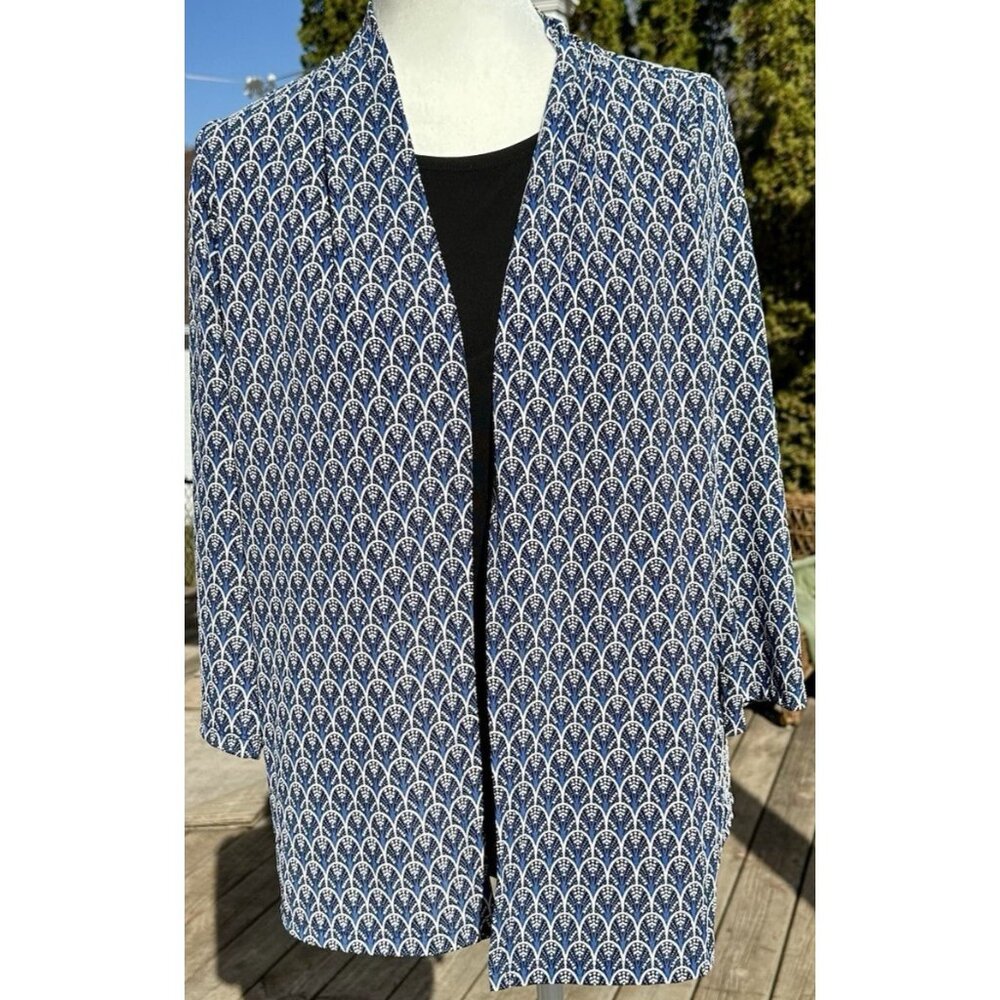By Design Raised Dot Top 2 In 1 Blouse Women’s Med Blue 3/4 Sleeve Mosaic Office